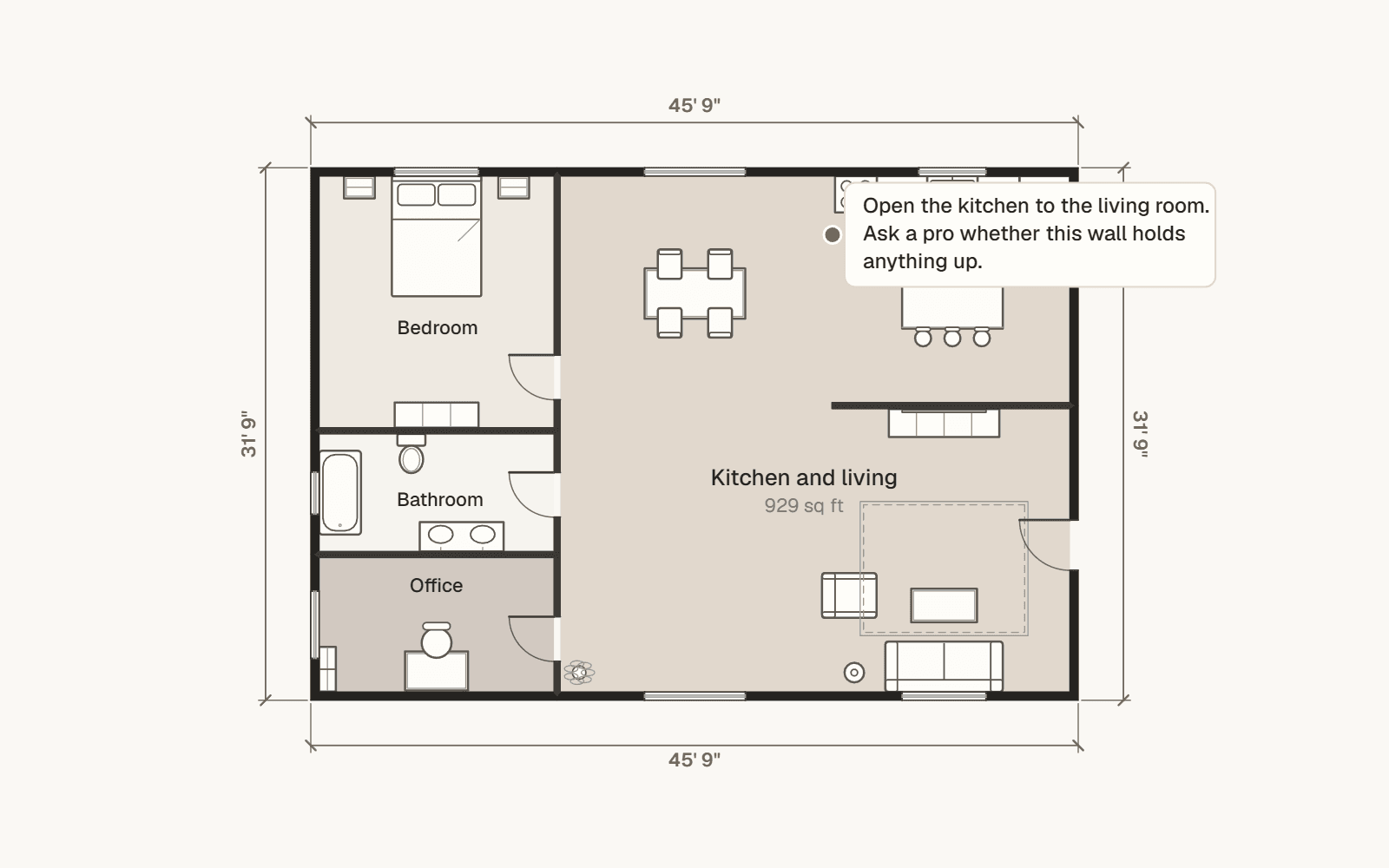 Opening up a kitchen, floor plan