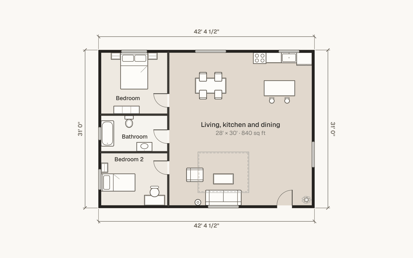 A two bedroom home, floor plan